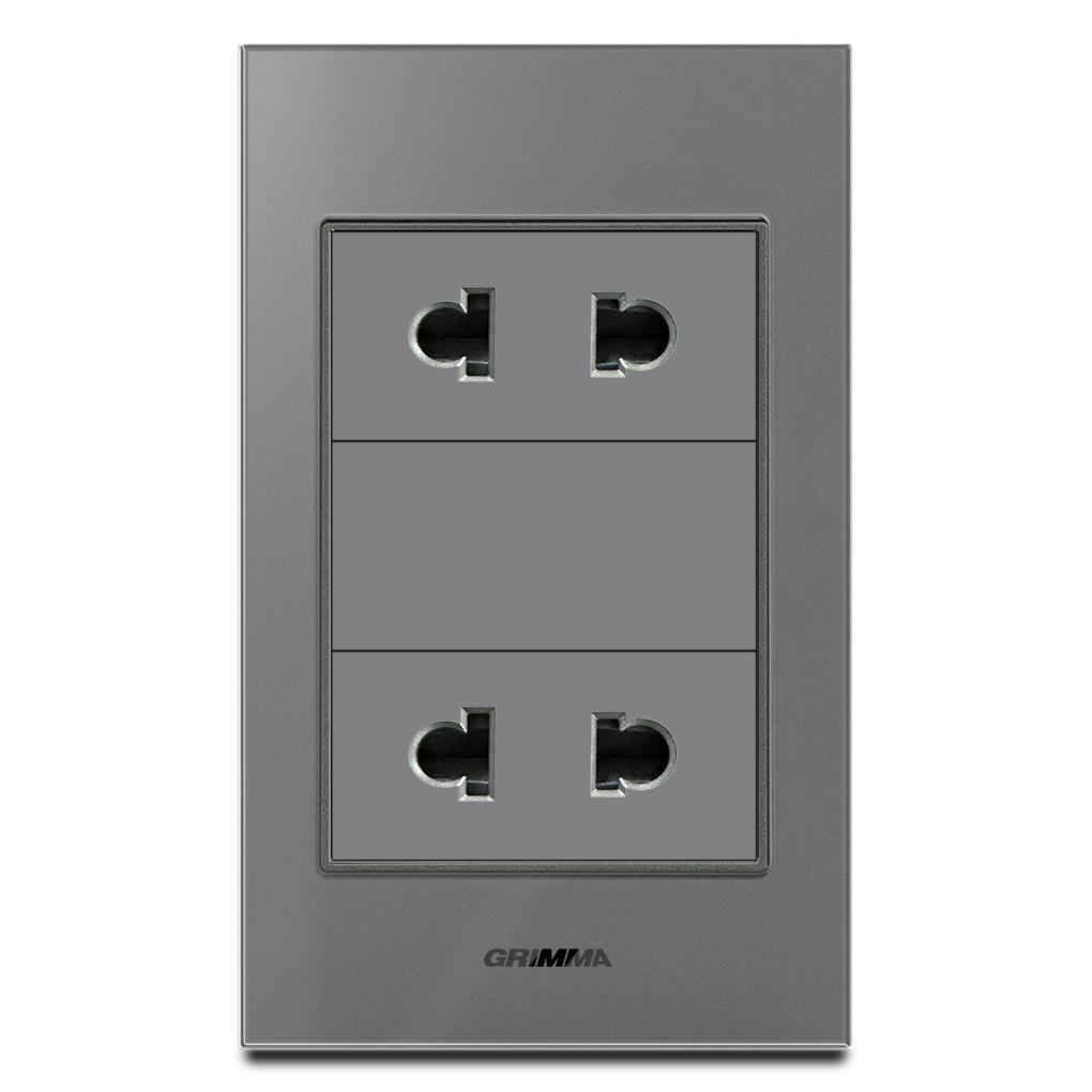 Bộ ổ cắm đôi 2 chấu Grimma, mặt kính cường lực G6 series G6GLX2SK2