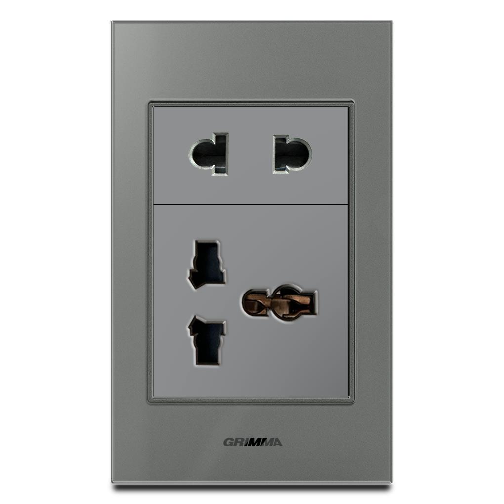 Bộ ổ cắm 2 chấu + 3 chấu Grimma, mặt kính cường lực G6 series G6GLXSK2SK3