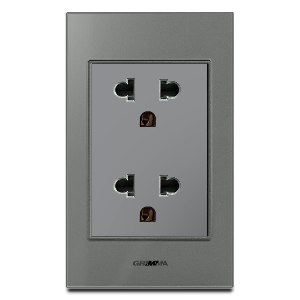 Bộ ổ cắm đôi 3 chấu Grimma, mặt kính cường lực G6 series G6GLXSK333