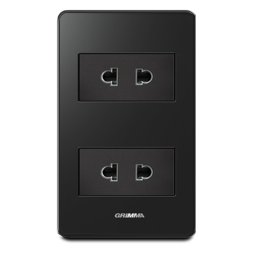 Bộ ổ cắm đôi 2 chấu Grimma, mặt Acrylic đen G7 series G7ACBL2SK2