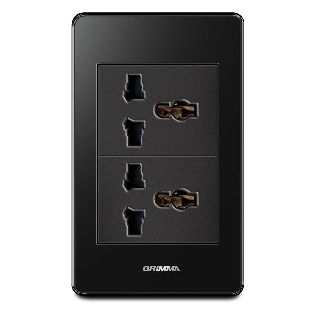 Bộ ổ cắm đôi 3 chấu đa năng Grimma, mặt Acrylic đen G7 series G7ACBL2SK3