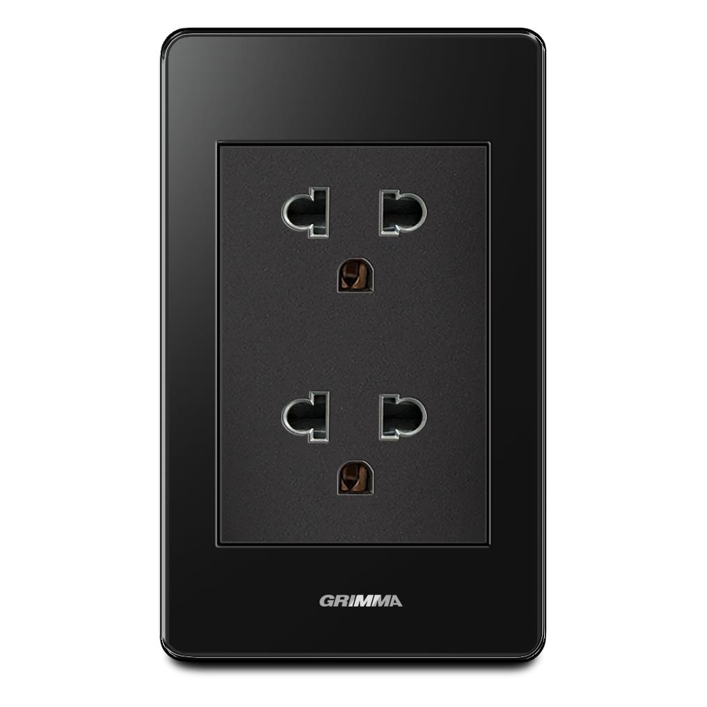 Bộ ổ cắm đôi 3 chấu Grimma, mặt Acrylic đen G7 series G7ACBLSK333