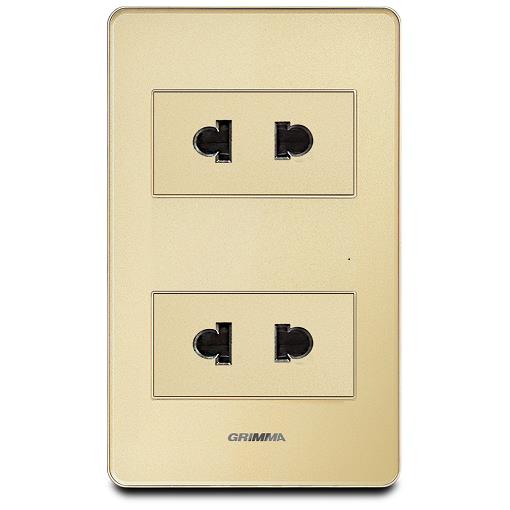Bộ ổ cắm đôi 2 chấu Grimma, mặt Acrylic vàng G7 series G7ACG2SK2