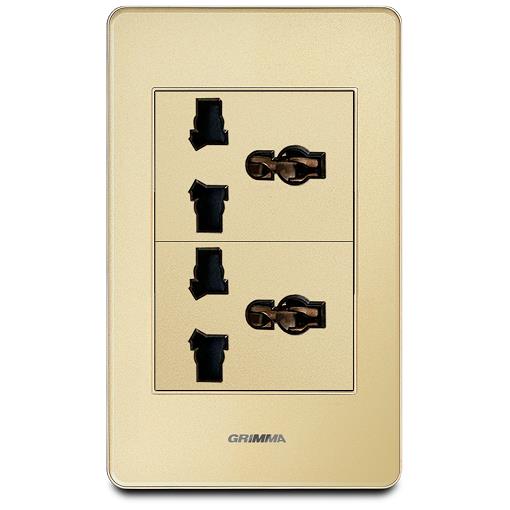 Bộ ổ cắm đôi 3 chấu đa năng Grimma, mặt Acrylic vàng G7 series G7ACG2SK3