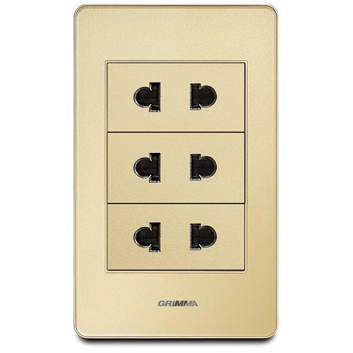 Bộ ổ cắm ba 2 chấu Grimma, mặt Acrylic vàng G7 series G7ACG3SK2