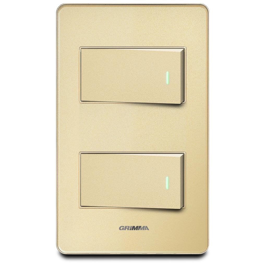 Bộ công tắc đôi 2 chiều Grimma, mặt Acrylic vàng G7 series G7ACGK22
