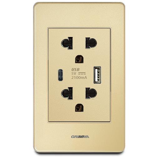 Bộ ổ cắm USB Grimma, mặt Acrylic vàng G7 series G7ACGSKUSB