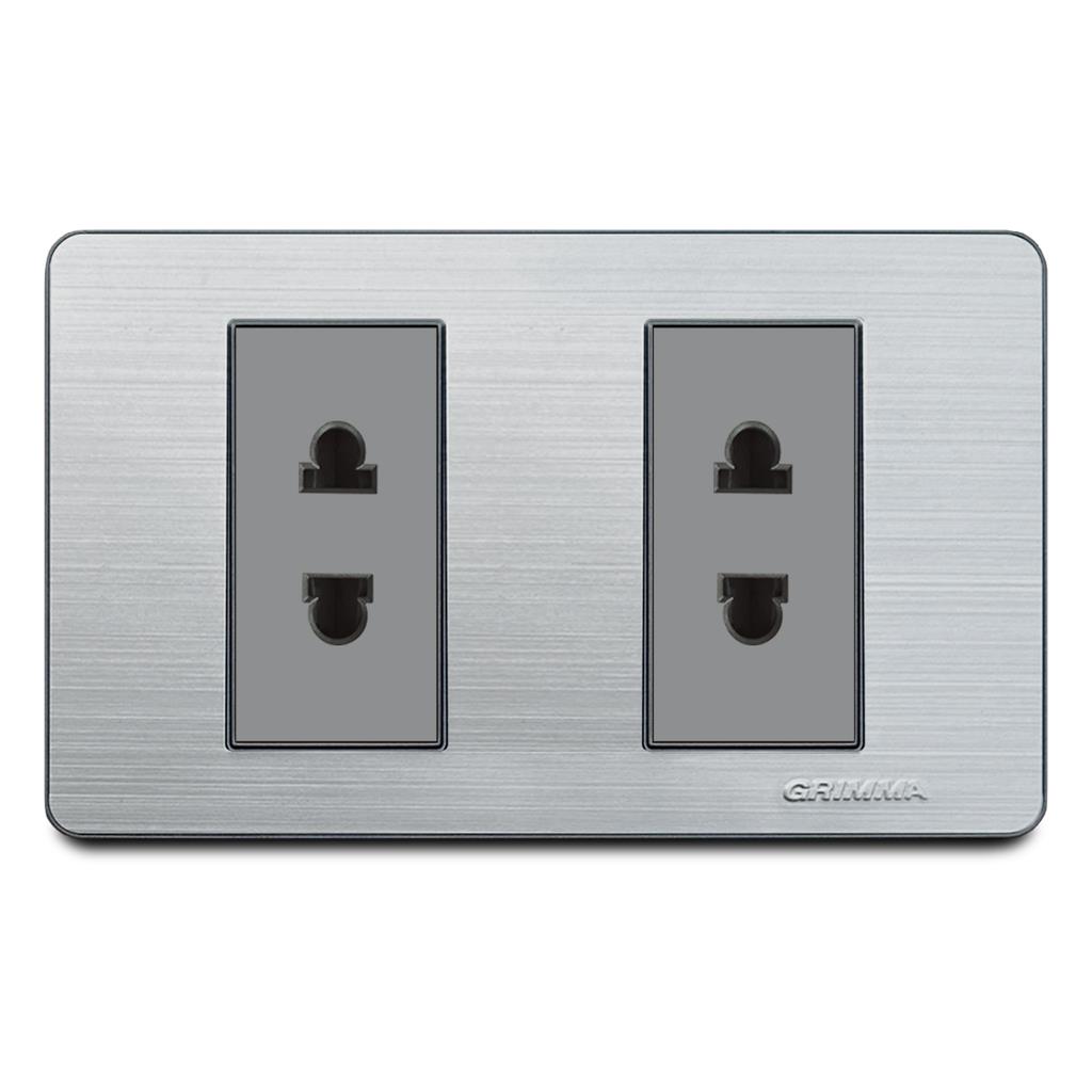 Bộ ổ cắm đôi 2 chấu Grimma, mặt thép không gỉ G7 series G7S2SK2