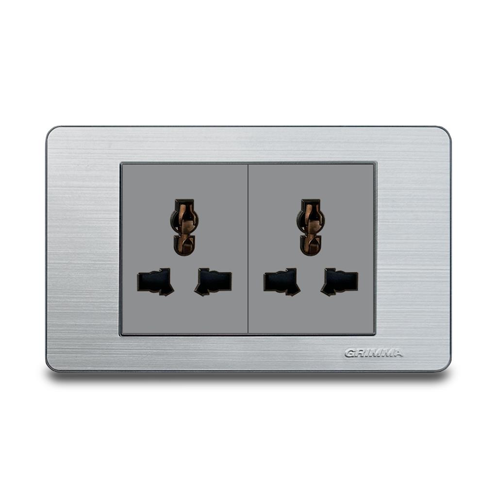 Bộ ổ cắm đôi 3 chấu đa năng Grimma, mặt thép không gỉ G7 series G7S2SK3