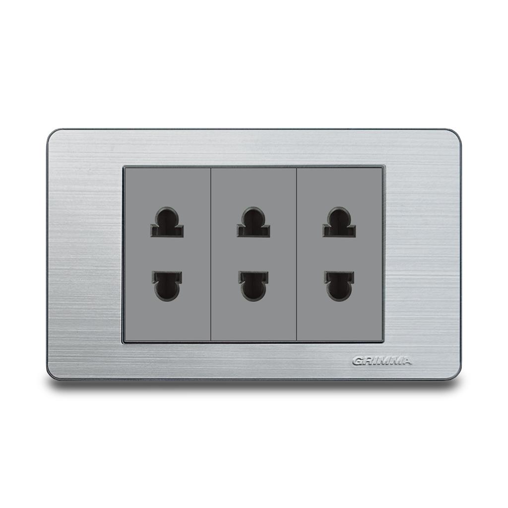 Bộ ổ cắm ba 2 chấu Grimma, mặt thép không gỉ G7 series G7S3SK2