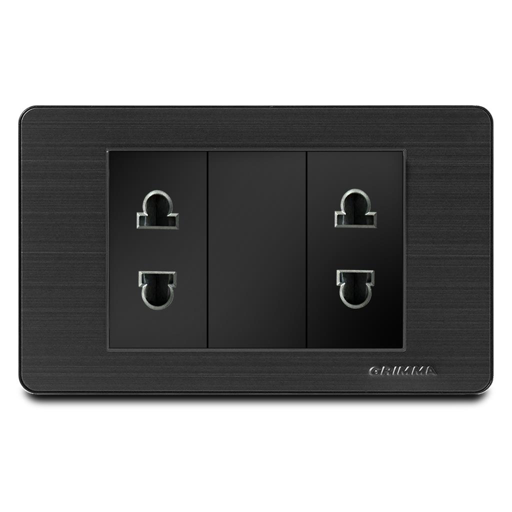 Bộ ổ cắm đôi 2 chấu Grimma, mặt thép không gỉ G7 series G7SB2SK2