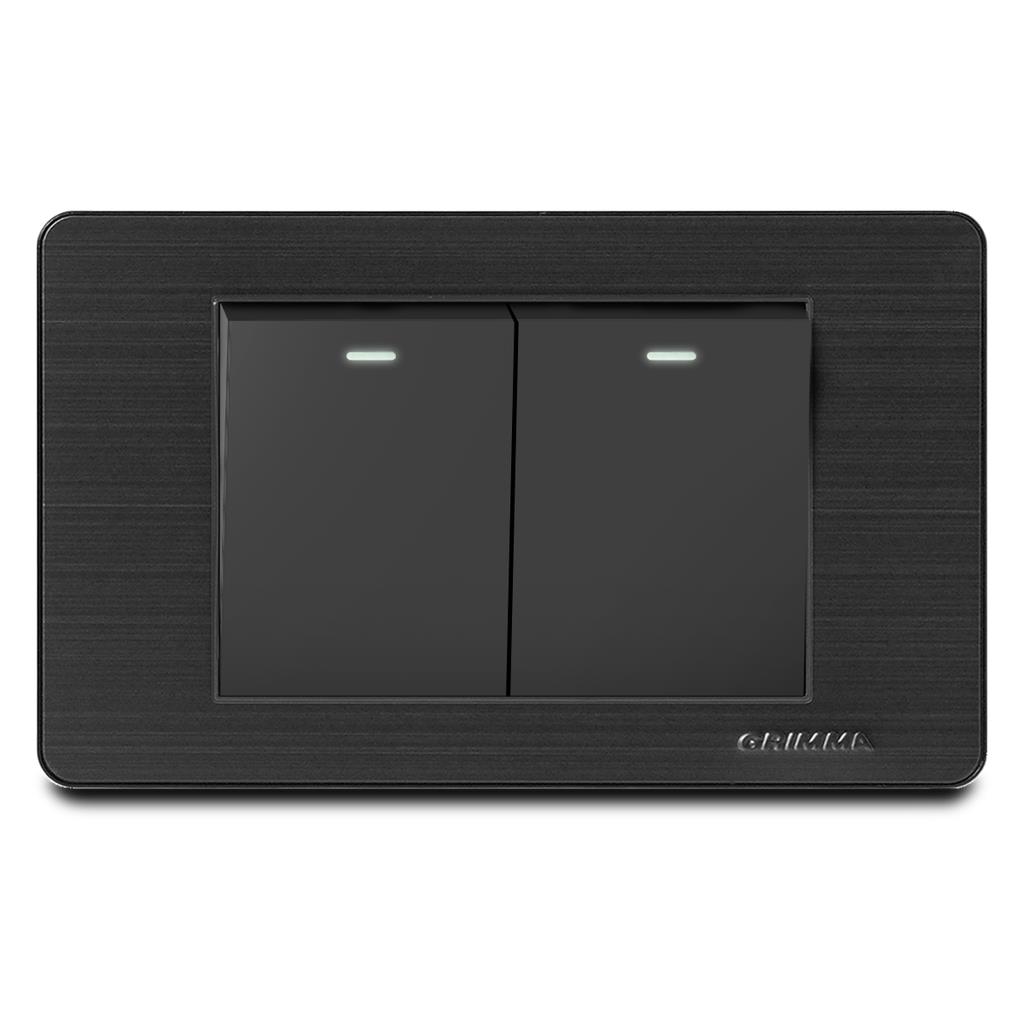 Bộ công tắc đôi 1 chiều Grimma, mặt thép không gỉ G7 series G7SBK21