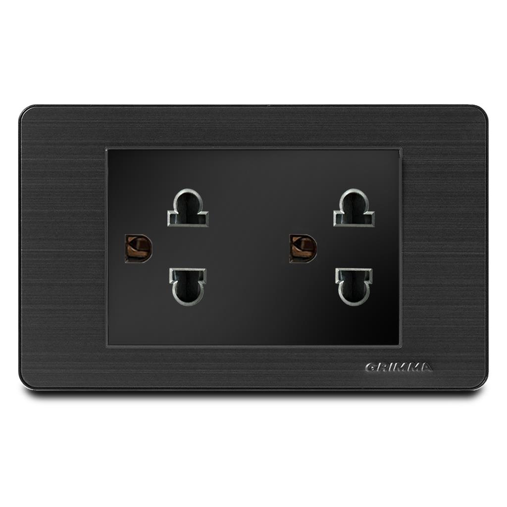 Bộ ổ cắm đôi 3 chấu Grimma, mặt thép không gỉ G7 series G7SBSK333