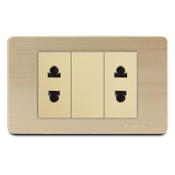 Bộ ổ cắm đôi 2 chấu Grimma, mặt thép không gỉ G7 series G7SG2SK2