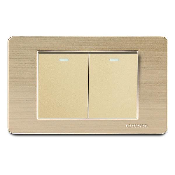 Bộ công tắc đôi 2 chiều Grimma, mặt thép không gỉ G7 series G7SGK22