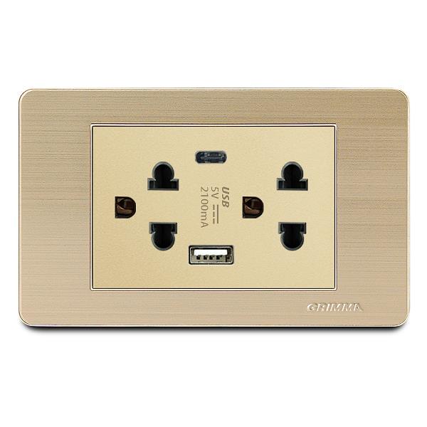 Bộ ổ cắm USB Grimma, mặt thép không gỉ G7 series G7SGUSB