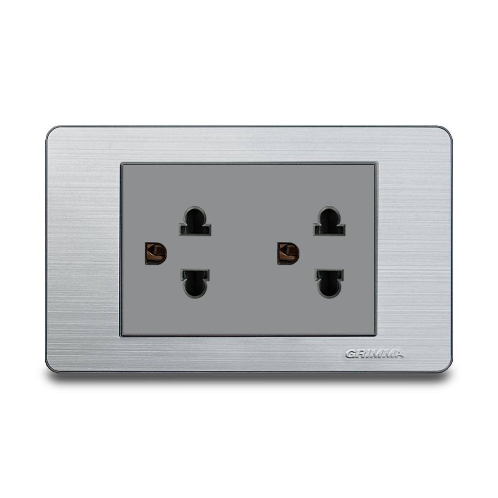 Bộ ổ cắm đôi 3 chấu Grimma, mặt thép không gỉ G7 series G7SSK333