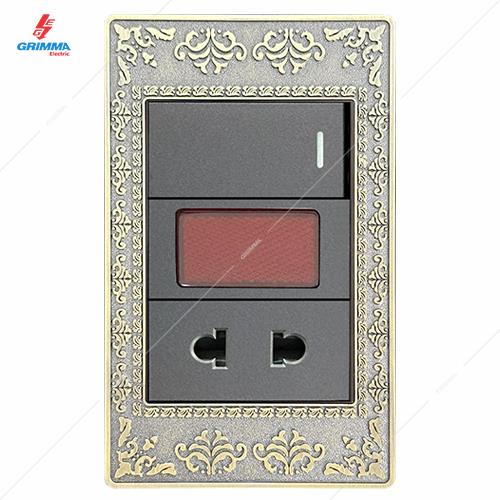 Bộ công tắc 20A + đèn báo + ổ cắm 2 chấu GRIMMA G8ZAXK20AILSK2
