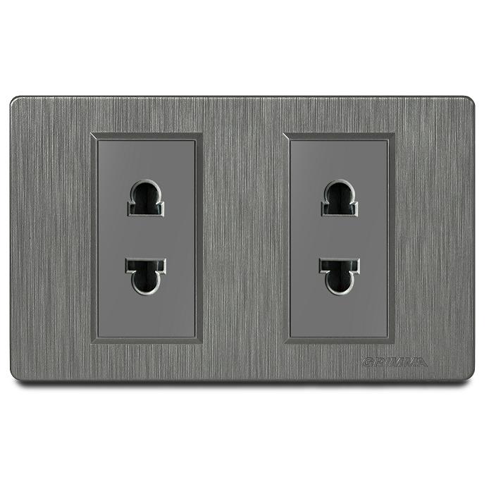 Bộ ổ cắm đôi 2 chấu Grimma, mặt nhựa vân xước G8 series G82SK2