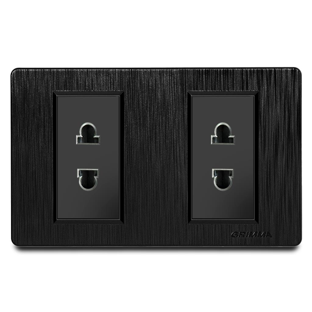Bộ ổ cắm đôi 2 chấu Grimma, mặt nhựa vân xước G8 series G8B2SK2