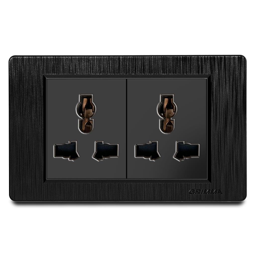 Bộ ổ cắm đôi 3 chấu đa năng Grimma, mặt nhựa vân xước G8 series G8B2SK3
