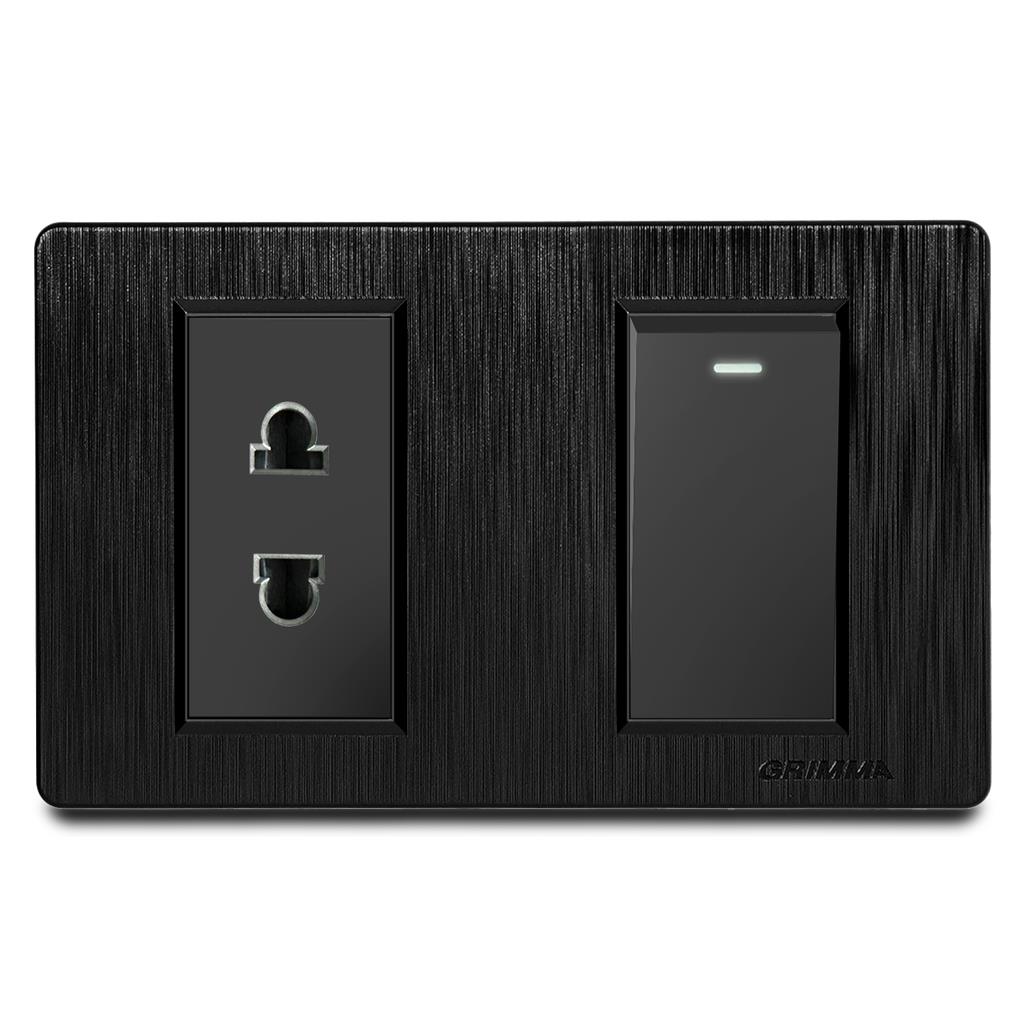 Bộ công tắc đơn 2 chiều và ổ cắm 2 chấu Grimma, mặt nhựa vân xước G8 series G8BK12SK2