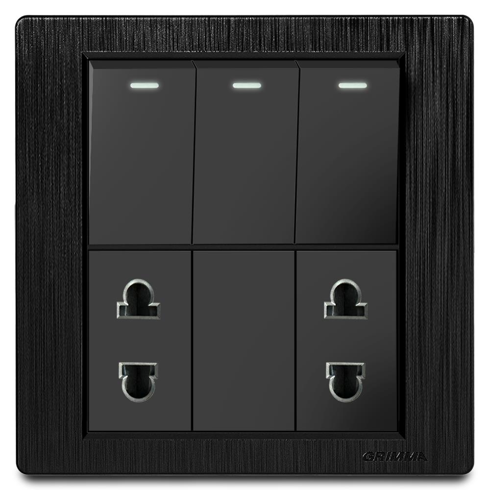 Bộ 3 công tắc 1 chiều và 2 ổ cắm 2 chấu Grimma, mặt nhựa vân xước G8 series G8BK312SK2