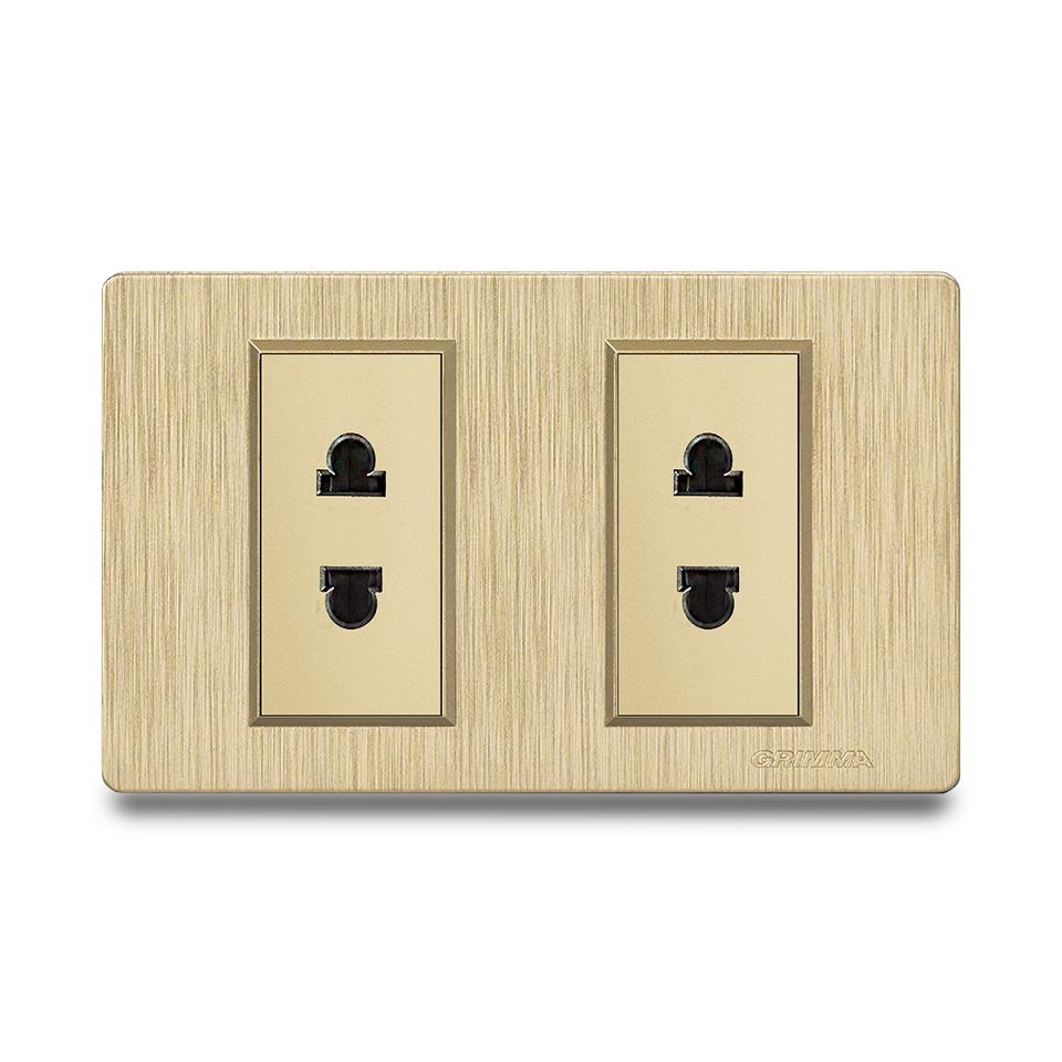 Bộ ổ cắm đôi 2 chấu Grimma, mặt nhựa vân xước G8 series G8G2SK2