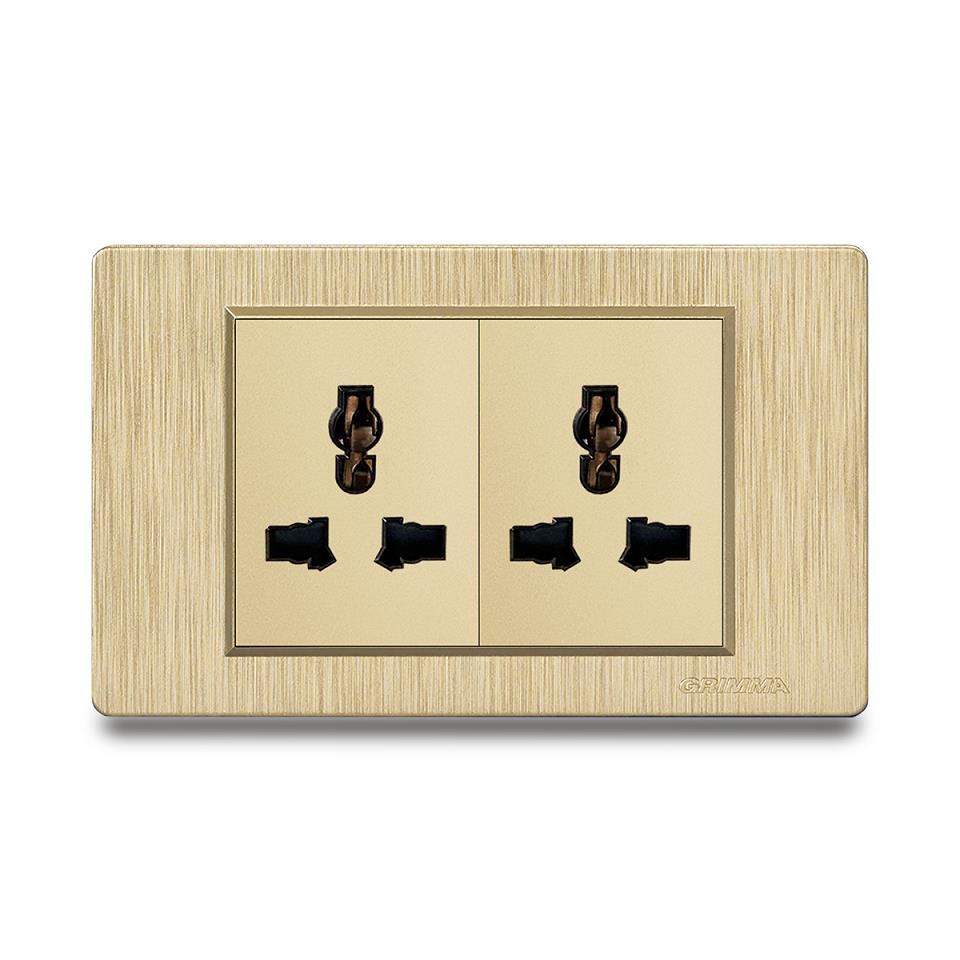 Bộ ổ cắm đôi 3 chấu đa năng Grimma, mặt nhựa vân xước G8 series G8G2SK3
