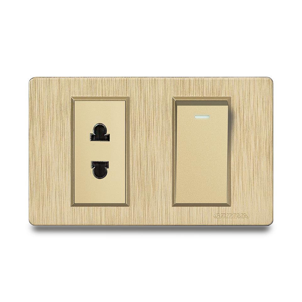 Bộ công tắc đơn 2 chiều và ổ cắm 2 chấu Grimma, mặt nhựa vân xước G8 series G8GK12SK2