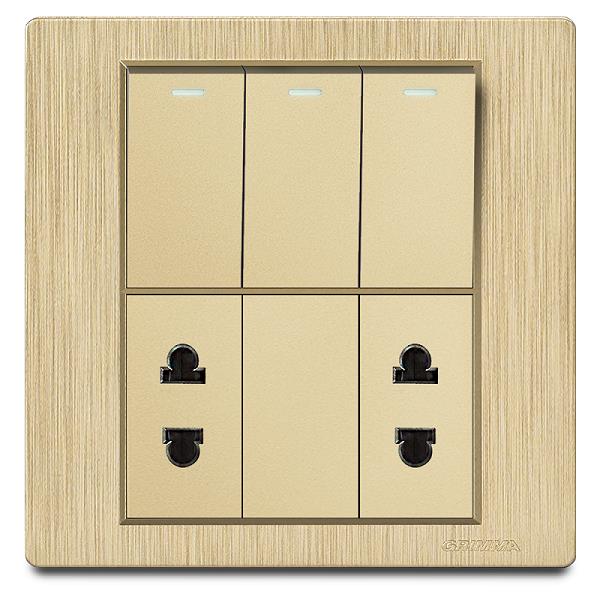 Bộ 3 công tắc 1 chiều và 2 ổ cắm 2 chấu Grimma, mặt nhựa vân xước G8 series G8GK312SK2
