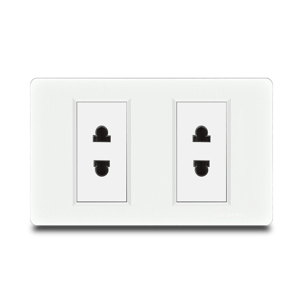 Bộ ổ cắm đôi 2 chấu Grimma, mặt nhựa vân xước G8 series G8W2SK2