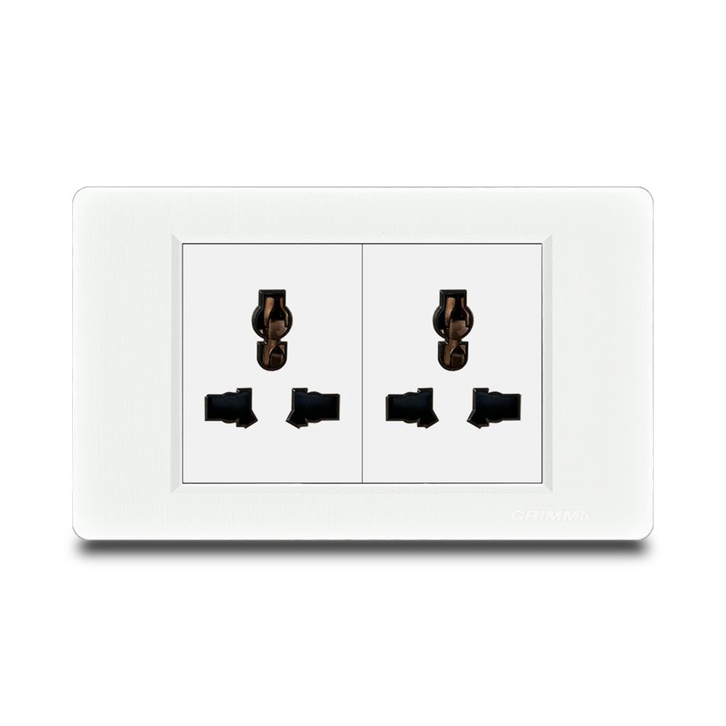 Bộ ổ cắm đôi 3 chấu đa năng Grimma, mặt nhựa vân xước G8 series G8W2SK3