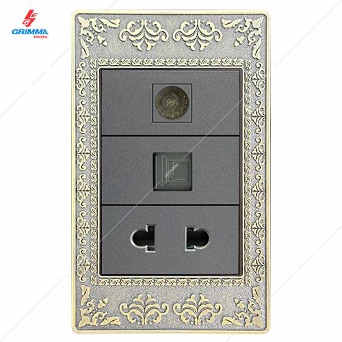 Bộ ổ cắm TV + mạng + ổ cắm 2 chấu GRIMMA G8ZAXTVPCSK2