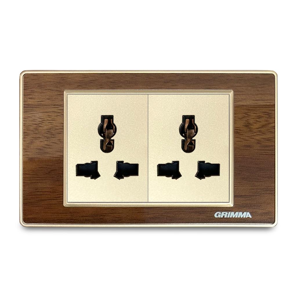 Bộ ổ cắm đôi 3 chấu đa năng Grimma, mặt gỗ G9 series G9WG2SK3