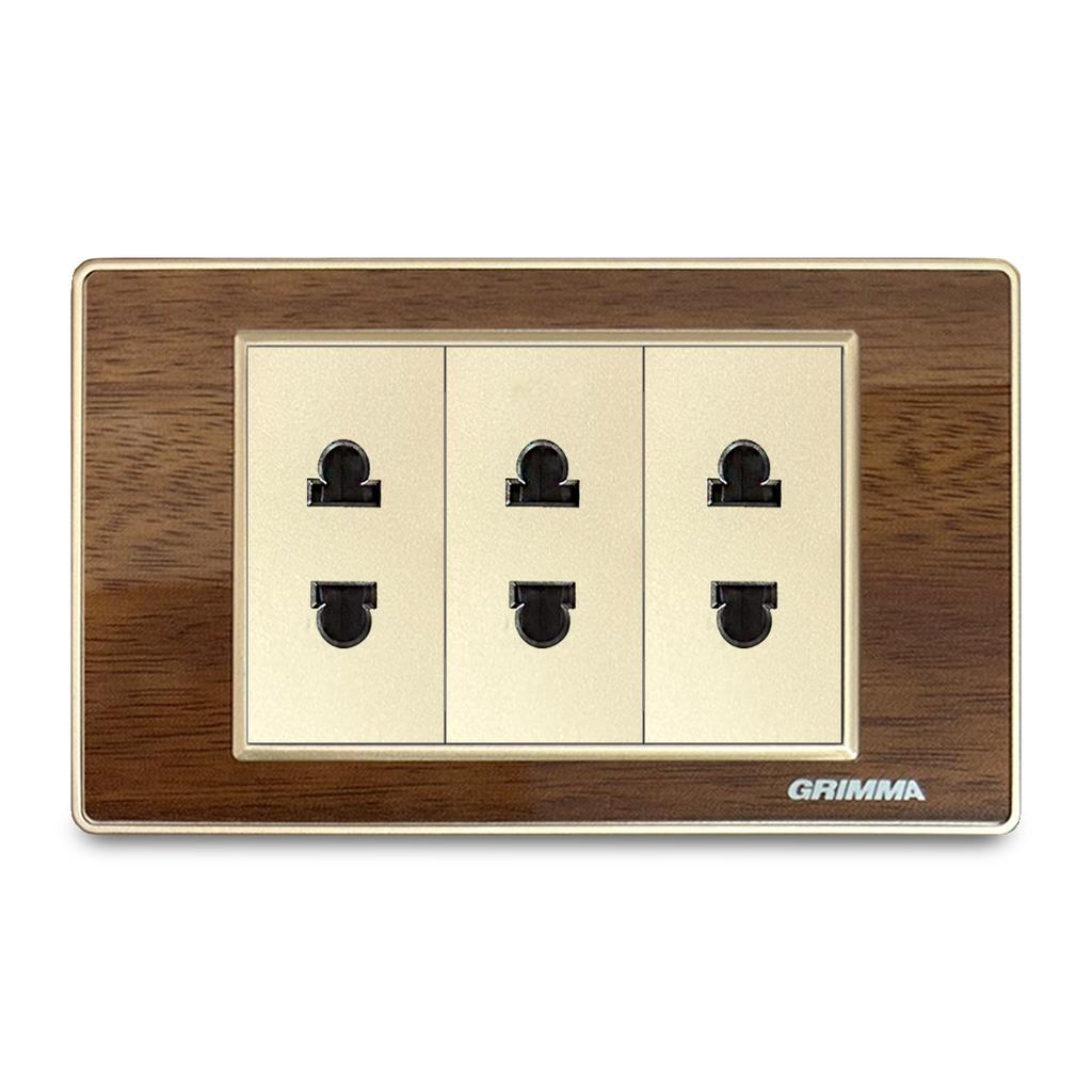Bộ ổ cắm ba 2 chấu Grimma, mặt gỗ G9 series G9WG3SK2
