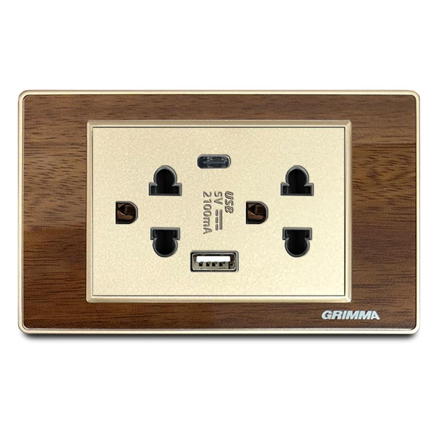 Bộ ổ cắm USB Grimma, mặt gỗ G9 series G9WGUSB