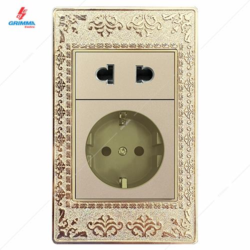Bộ ổ cắm 2 chấu + ổ cắm chuẩn Đức GRIMMA G9ZAGSK2SC23