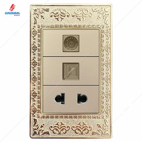 Bộ ổ cắm TV + mạng + ổ cắm 2 chấu GRIMMA G9ZAGTVPCSK2