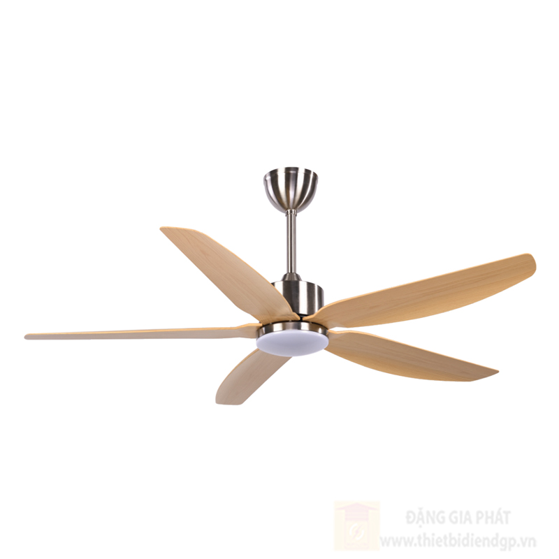 Quạt trần đèn mạ Niken cánh màu vân gỗ Roman HFC56C1/NG 24W