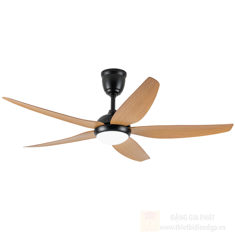 Quạt trần đèn thân đen cánh màu vân gỗ Roman HFC56D1/BG 55W