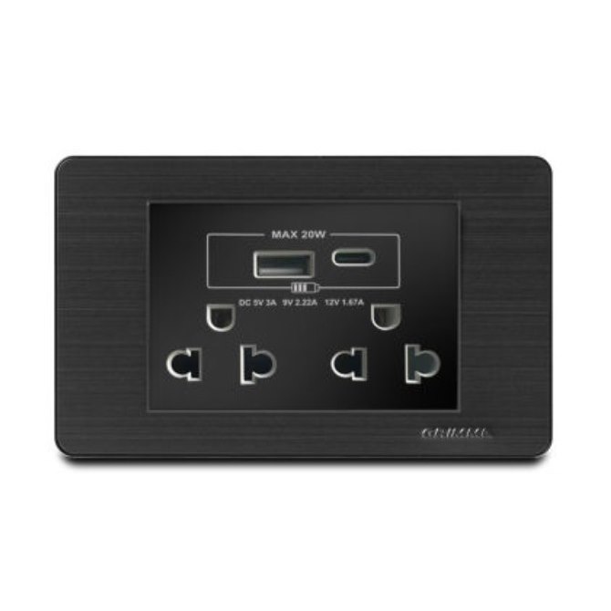 Bộ ổ cắm đôi 3 chấu Grimma G7SBSK3USB20 Size L