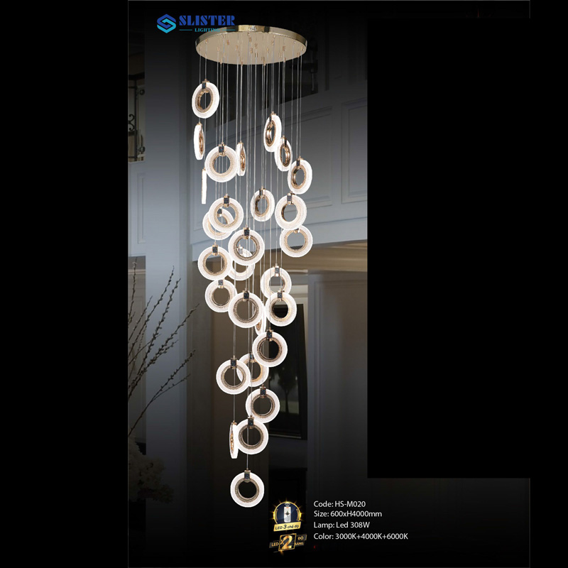 Đèn treo trang trí Slister 600*H4000mm - Led 308W Color: 3000K+4000K+6000K