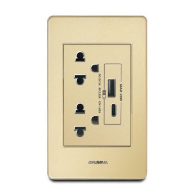 Bộ ổ cắm đôi 3 chấu + USB Type C Grimma G7ACGSK3USB20
