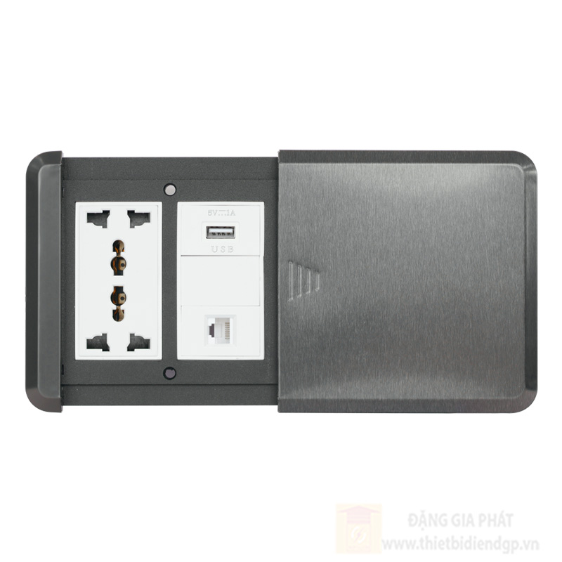 Ổ cắm âm sàn Duhal inox nắp trượt đa năng + USB + ổ cắm máy tính