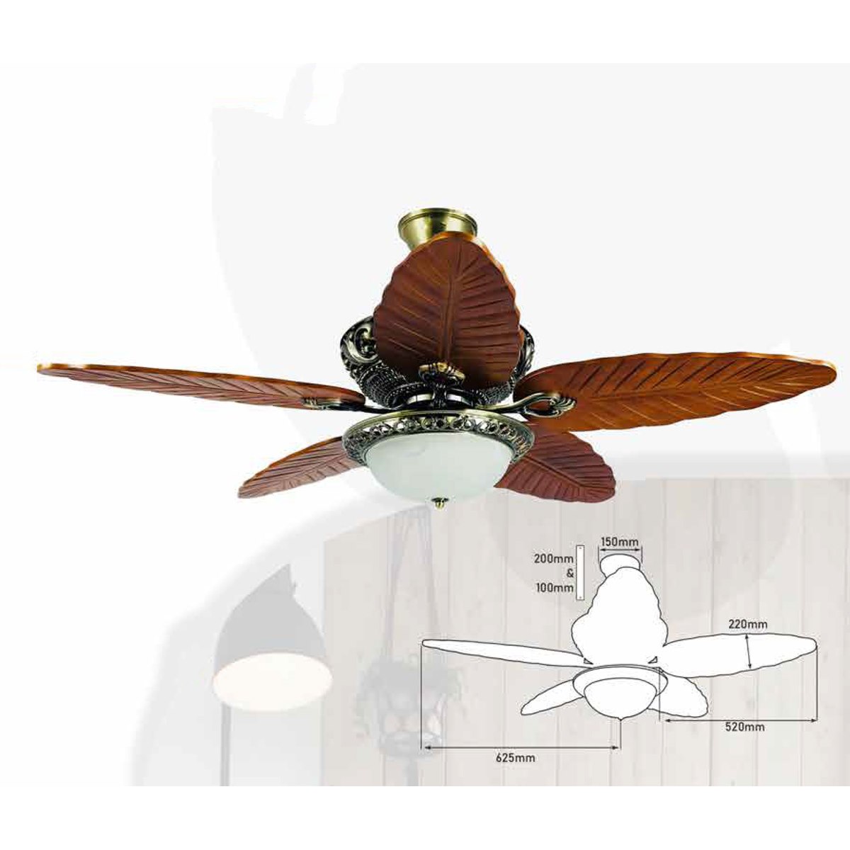 Quạt trần đèn 5 cánh gỗ 355 Decor QT70 Ø140cm