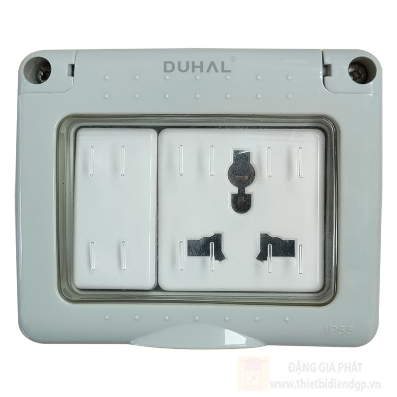 Bộ ổ cắm Duhal đa năng + công tắc 1 chiều chống thấm IP55 10A/250V