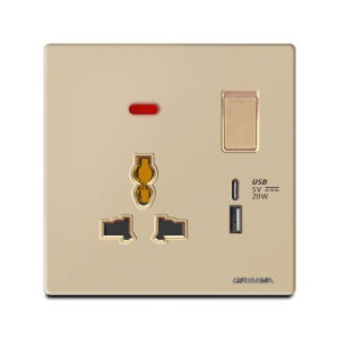 Bộ ổ cắm 3 chấu + USB Type C GRIMMA G60GUSB có đèn báo