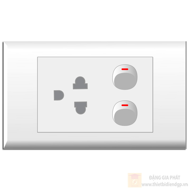 Bộ 2 Công tắc 1 chiều 1 Ổ cắm điện 3 chân (E18U32X, E1812M x2) LIOA
