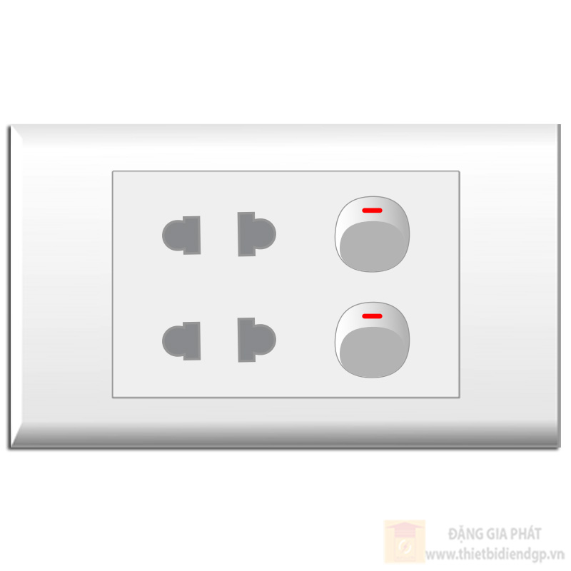 Bộ 2 Công tắc 1 chiều + 2 Ổ cắm 2 chấu (E182U2X, E1812M x2) LIOA